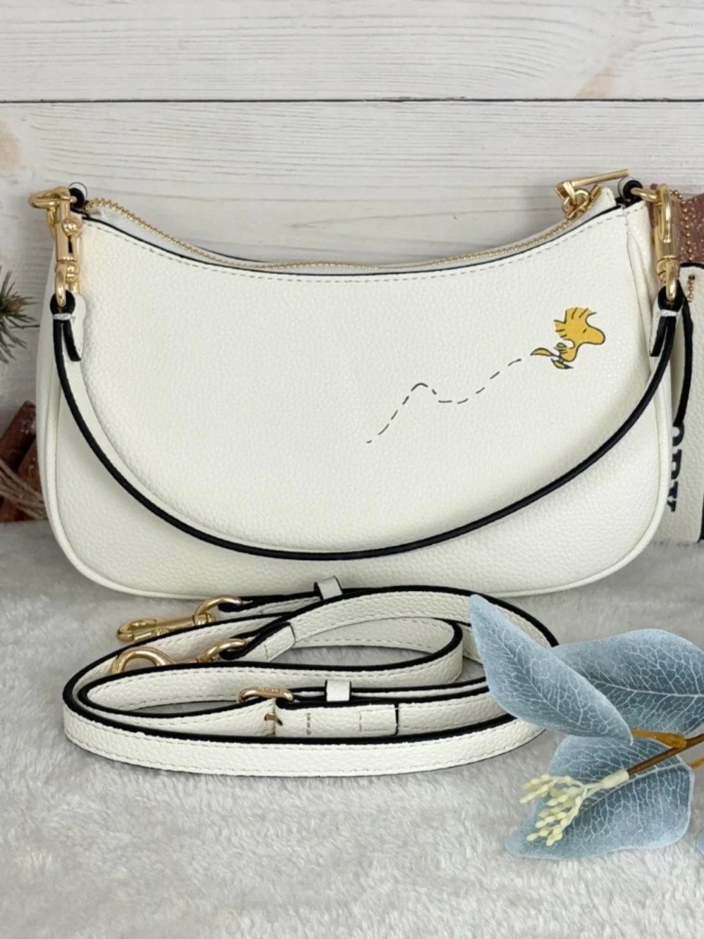 Coach White Leather Snoopy & Woodstock Crossbody Bag - Picture 2 of 4